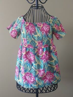 MOHITO, Floral Smocked Off-Shoulder Casual Top in Yellow & Pink